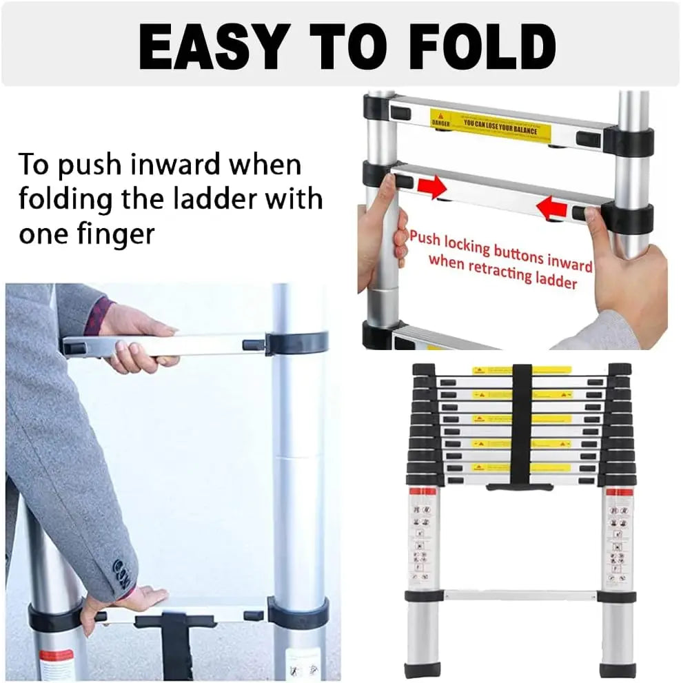 6.2M Heavy Duty Telescopic Ladders with Hooks 14 Steps Aluminum Extending Roof Ladder for Multi-Purpose Indoor Outdoor Roof Work