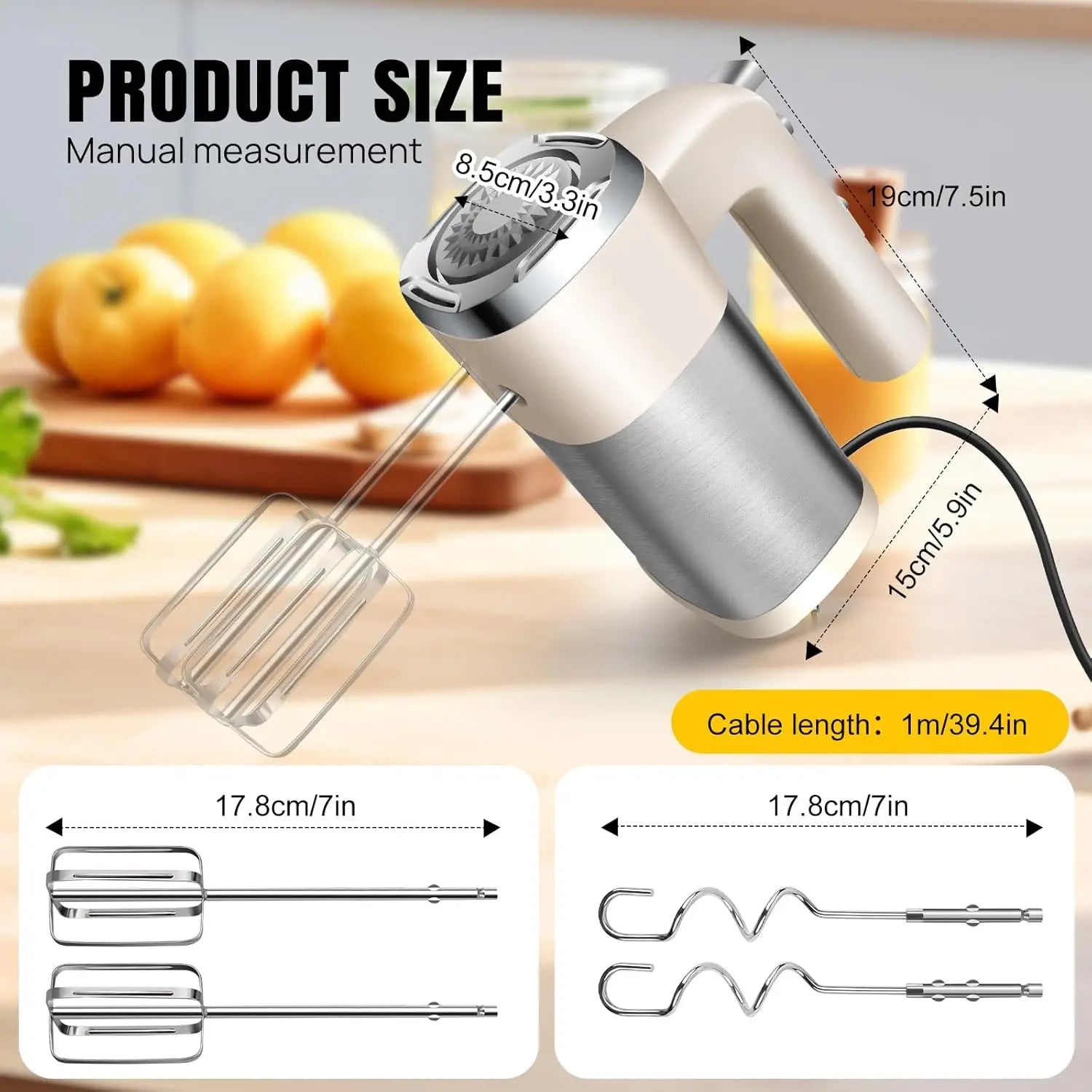 Dayplus Electric Mixer 200W Electric Hand Whisk, 5-Speed with Turbo Button, 4 Stainless Steel Attachments Food Cake Mixer Baking