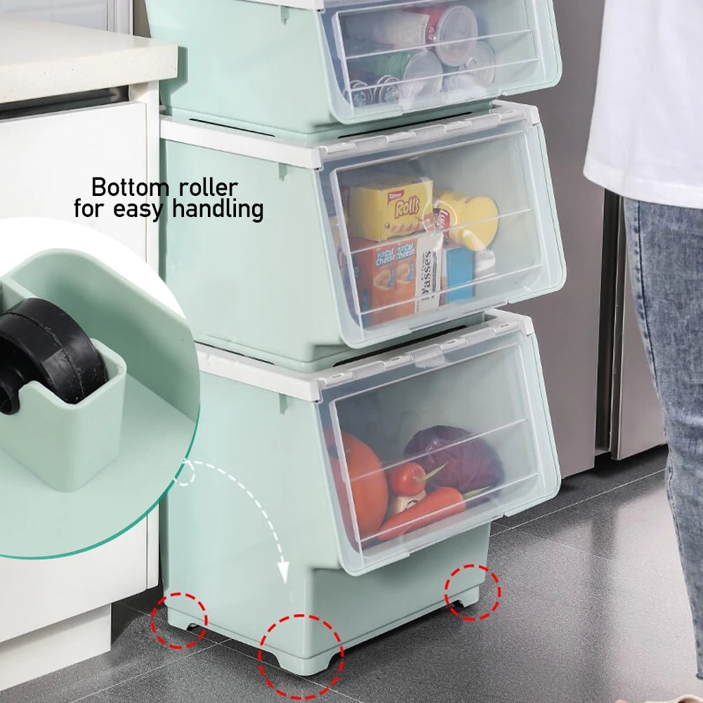 Kidkid 34L Stackable Plastic Storage Box with Lid and Four Smooth Wheels Snacks Crafts Toys Storage Box