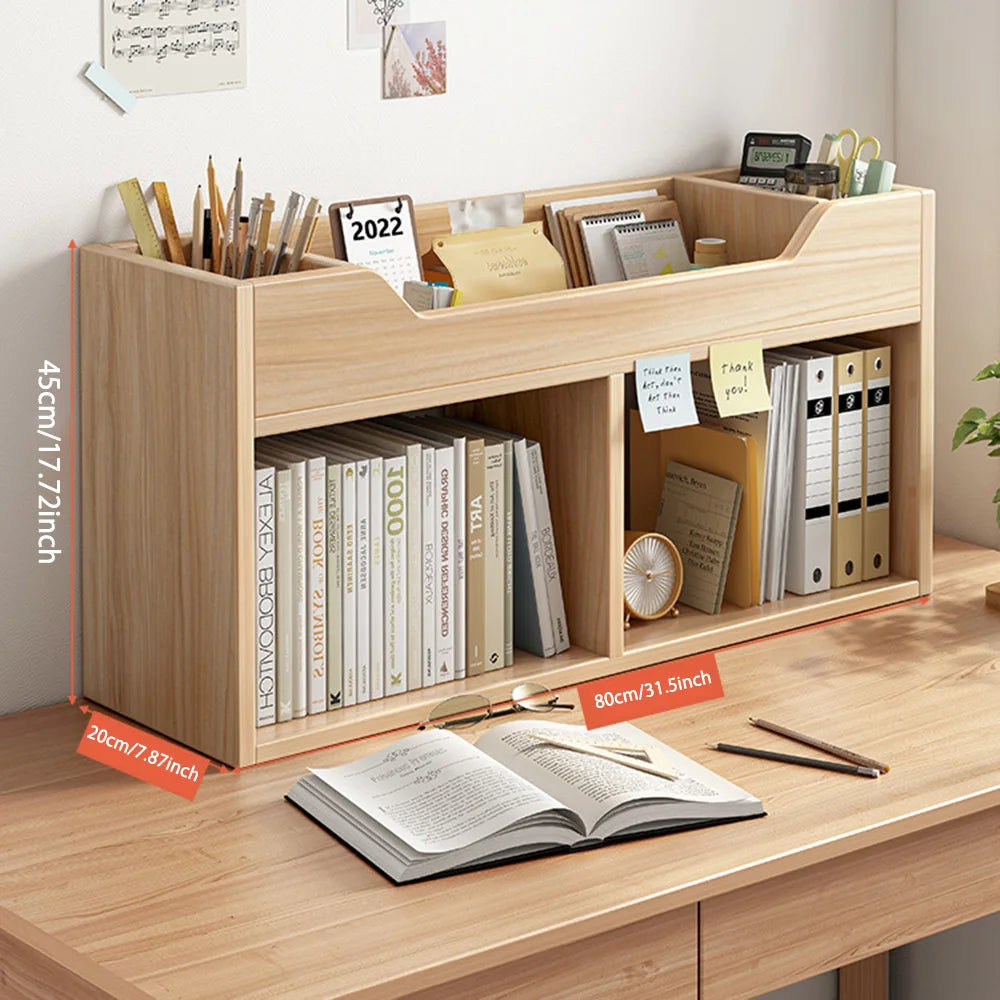 Wooden Bookshelf Rack Desk Filing Holder Organizer Tabletop Bookcase Furniture