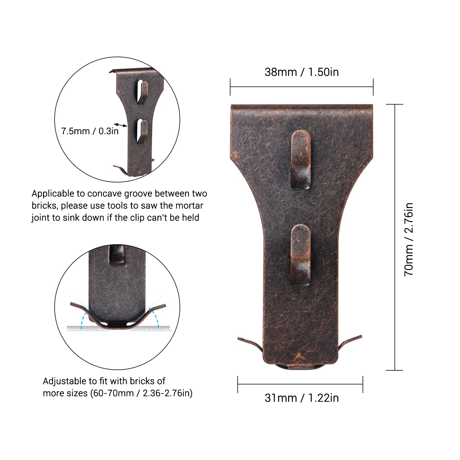 4PCS Brick Hook Clip Outdoor Hanging Hooks for 60-70Mm Brick in Height No Drilling Sliding Brick Hanger Clips