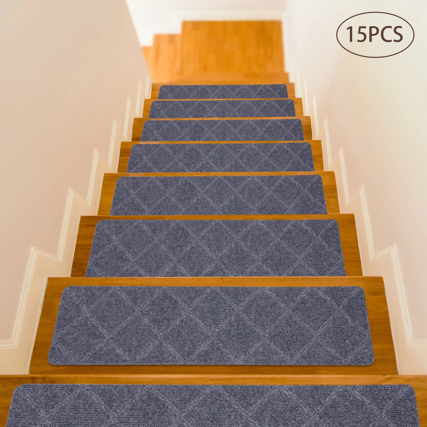 15PCS Non-Slip Carpet Stair Treads 30" X 8" Mats Indoor for Wooden Steps Self-Adhesive Stair Treads