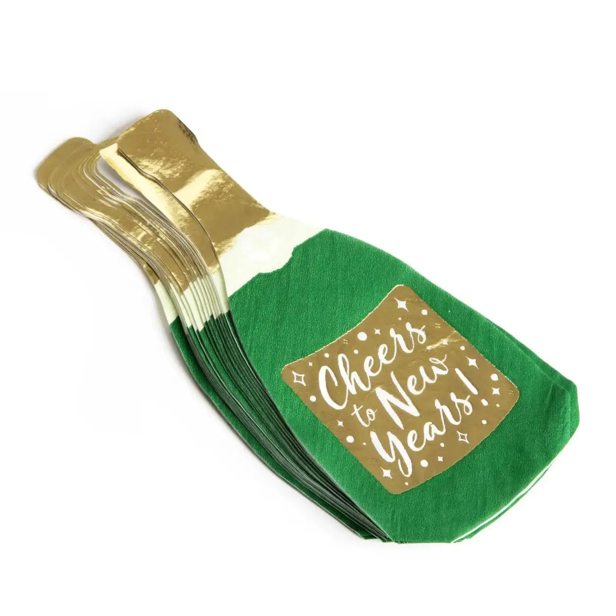 Pack of 60 Champagne Bottle Napkins - Green & Gold Champagne Bottle Shaped Disposable Napkins - New Years Eve Party Tableware