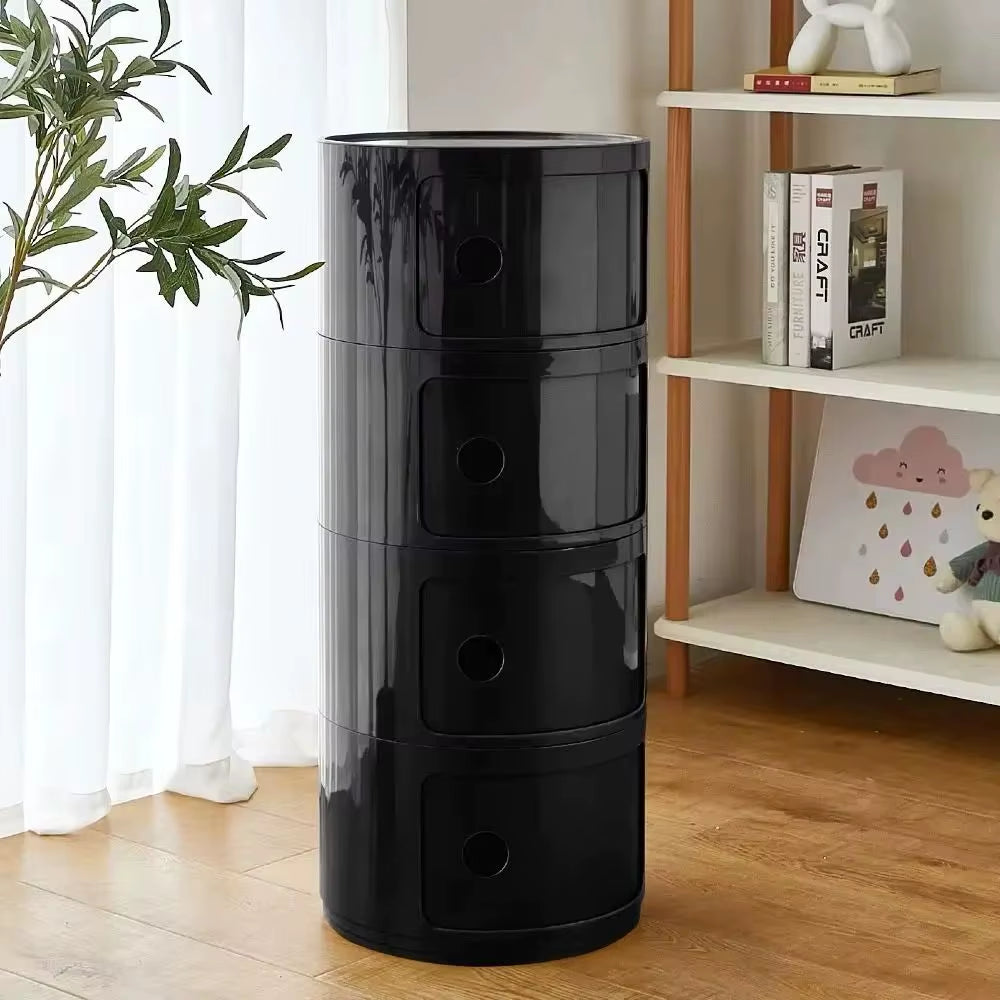 Black 32Cm Cylindrical 4 Tiered Drawer Storage Drawer Unit Flexible Slide-Open Doors