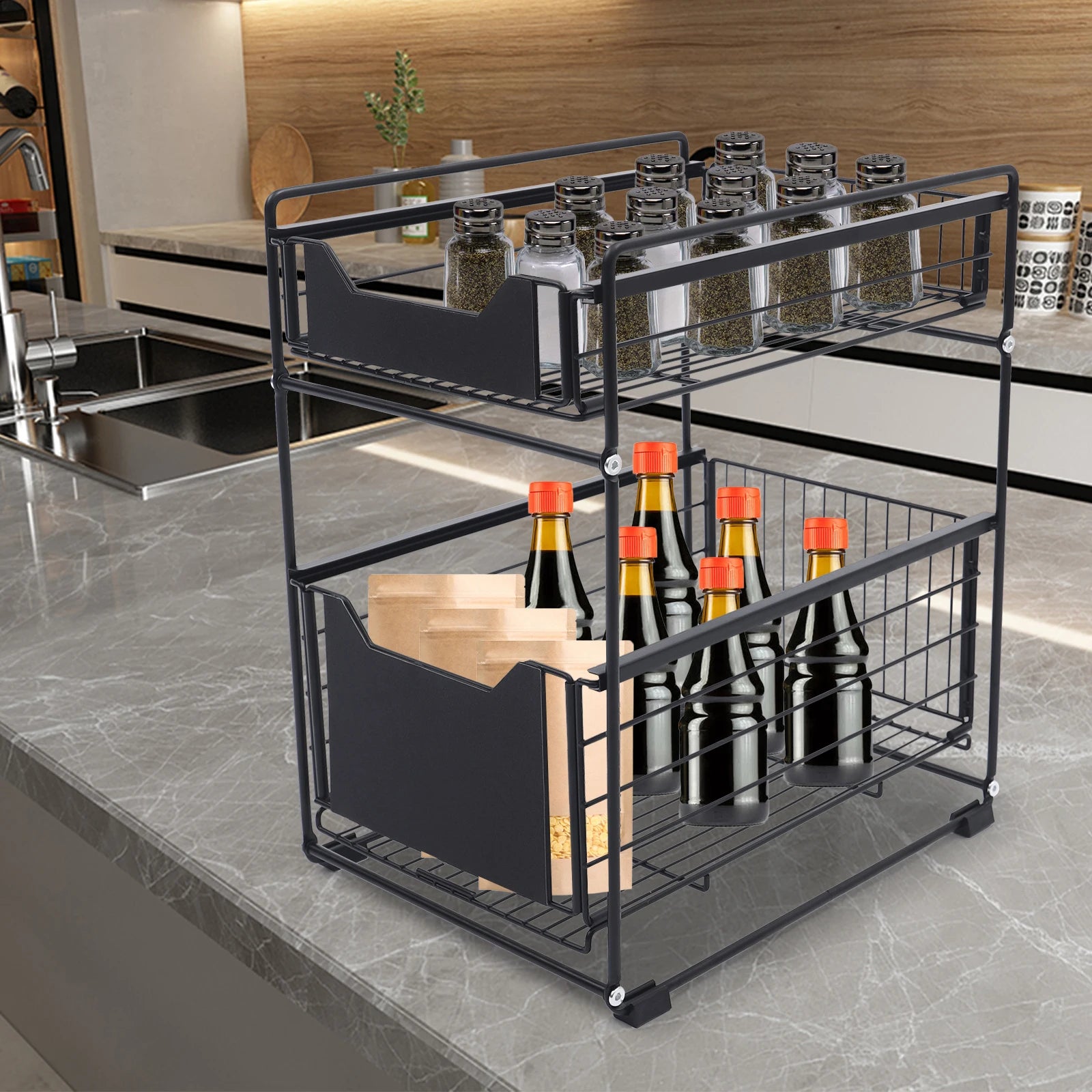 Kitchen Organiser Shelf 2 Tier under Sink Shelf Sink Organiser Base Cabinet Organiser Kitchen under Sink Organiser Metal