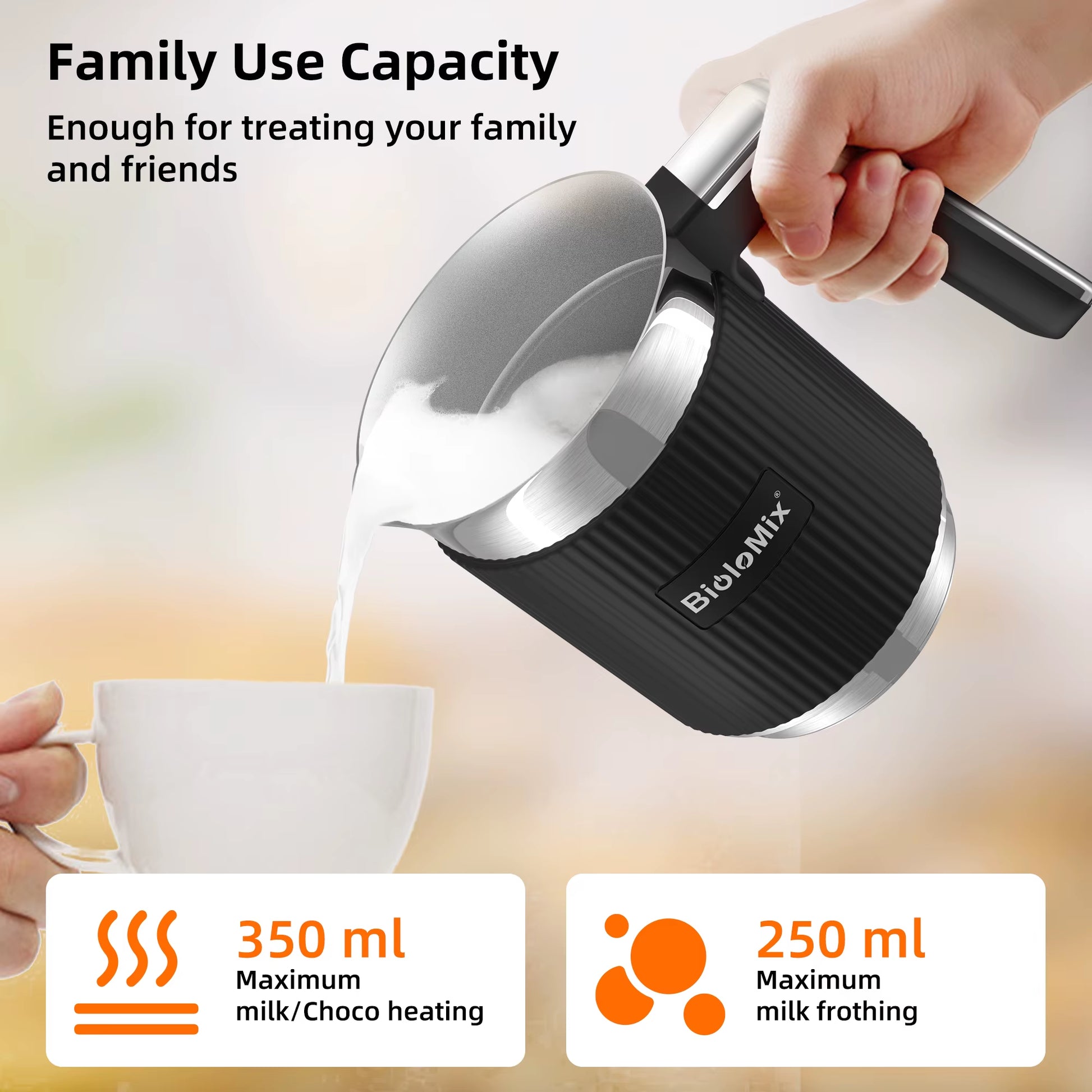Detachable Milk Frother and Steamer,5-In-1 Automatic Hot/Cold Foam and Hot Chocolate Maker,Dishwasher Safe