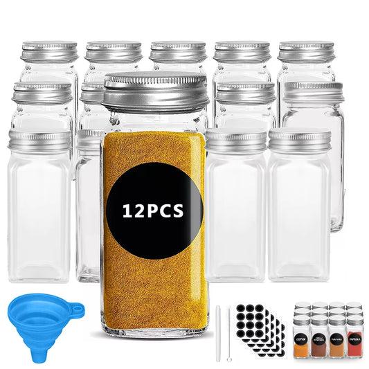 12Pc 120ML Bottle Glass Spice Bottle Jars Spice Jar Set Transparent Seasoning Storage Bottles Kitchen Salt Bottle