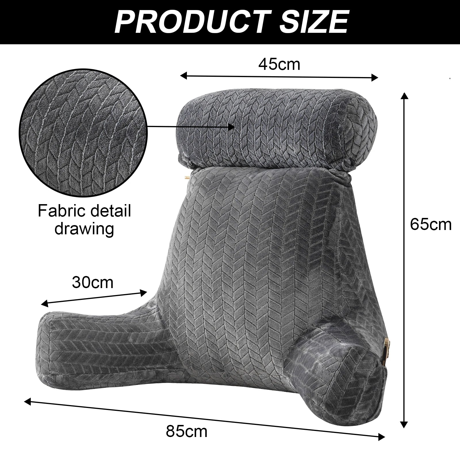 XXL Adult Reading Pillow Back Pillow for Sitting in Bed Backrest Lounge Cushion with Arms Pockets Back Support Bed Rest Pillow