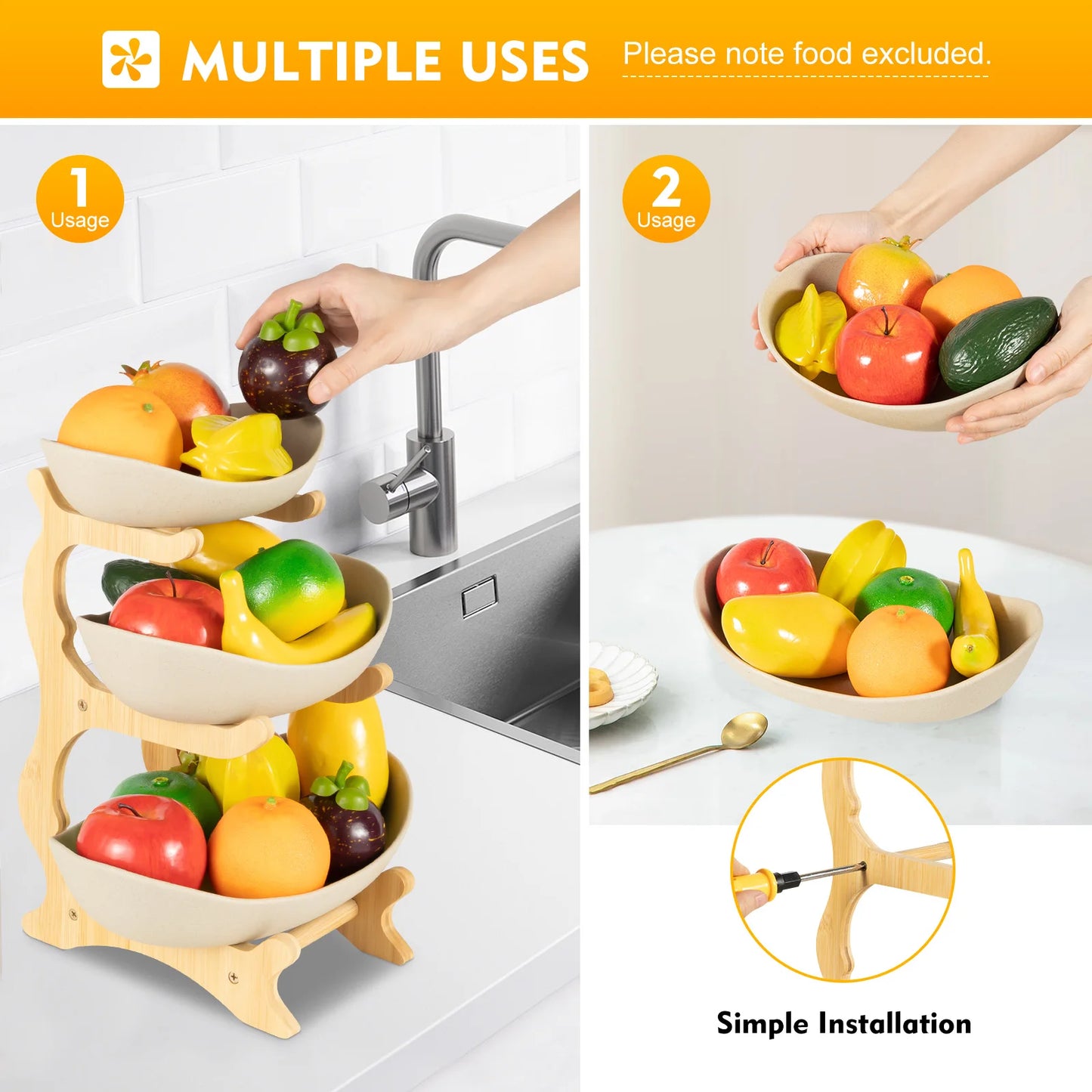 3 Layer Multi-Layer Ceramic Fruit Plate Bamboo Wooden Frame Household Sushi Plate Basket Bowl Holder Vegetables Storage Stand