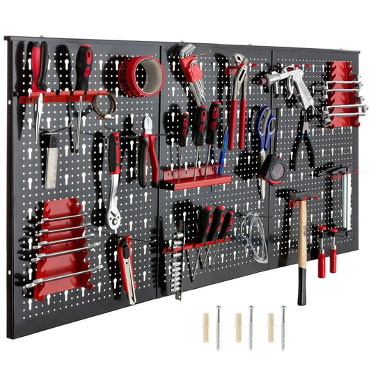 Fixkit Tool Wall Perforated Wall Metal Wall Perforated Sheet Metal with Hook Brackets 117X55X2Cm Set Walls Hook 17 Parts