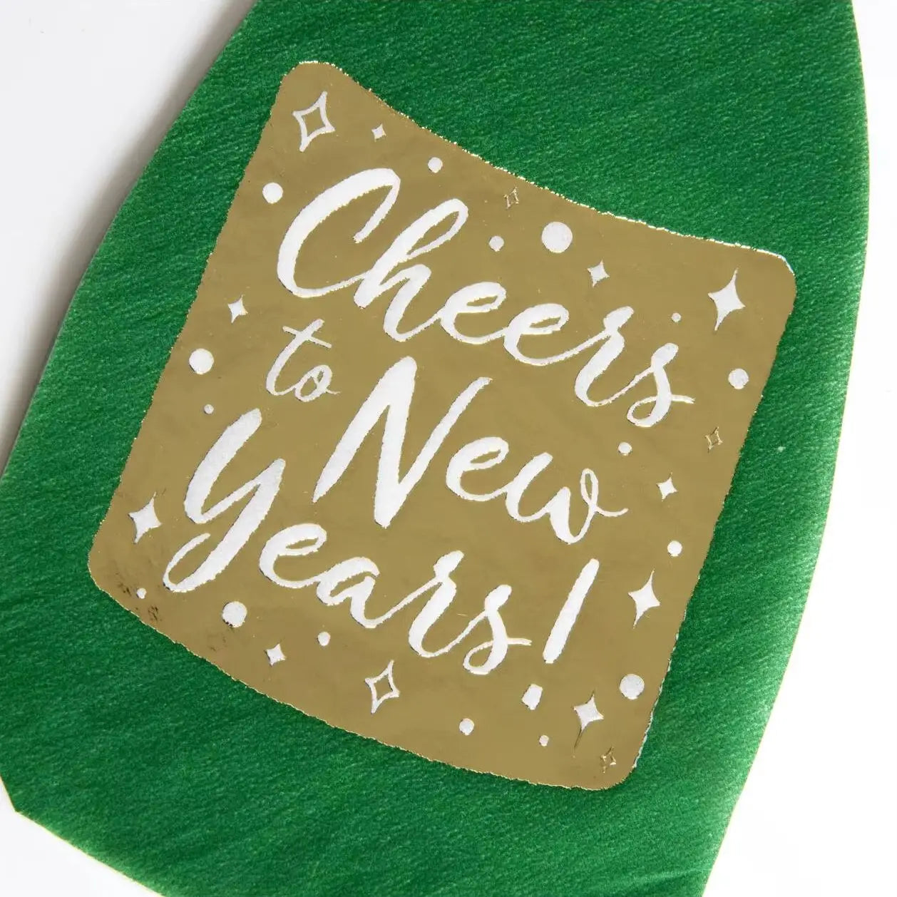 Pack of 60 Champagne Bottle Napkins - Green & Gold Champagne Bottle Shaped Disposable Napkins - New Years Eve Party Tableware