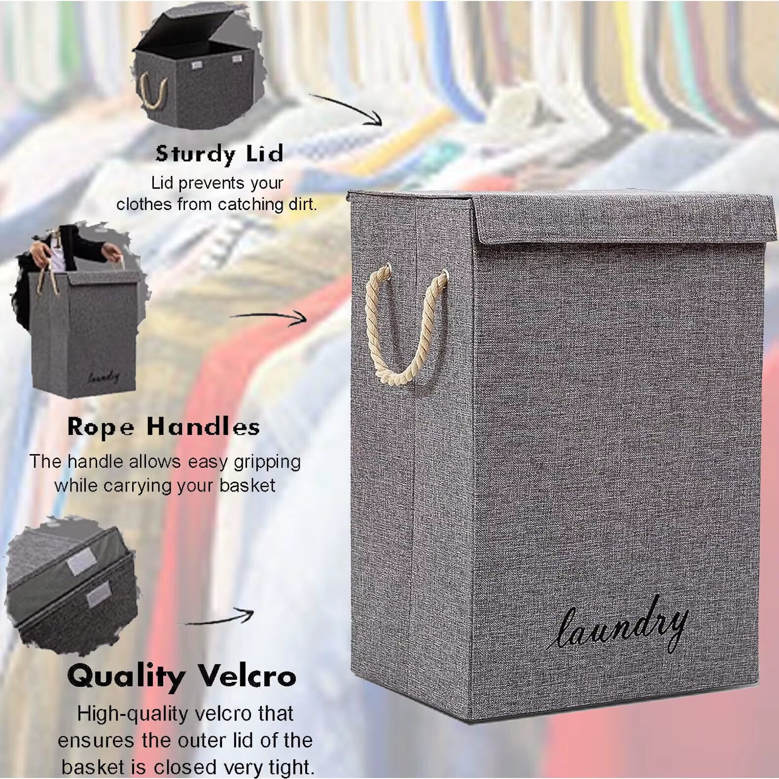 Laundry Basket Dirty Washing Clothes Storage Folding Bin Bag Hamper with Lid