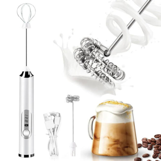 Rechargeable Electric Milk Coffee Frother Whisk Egg Beater Handheld Frappe Mixer
