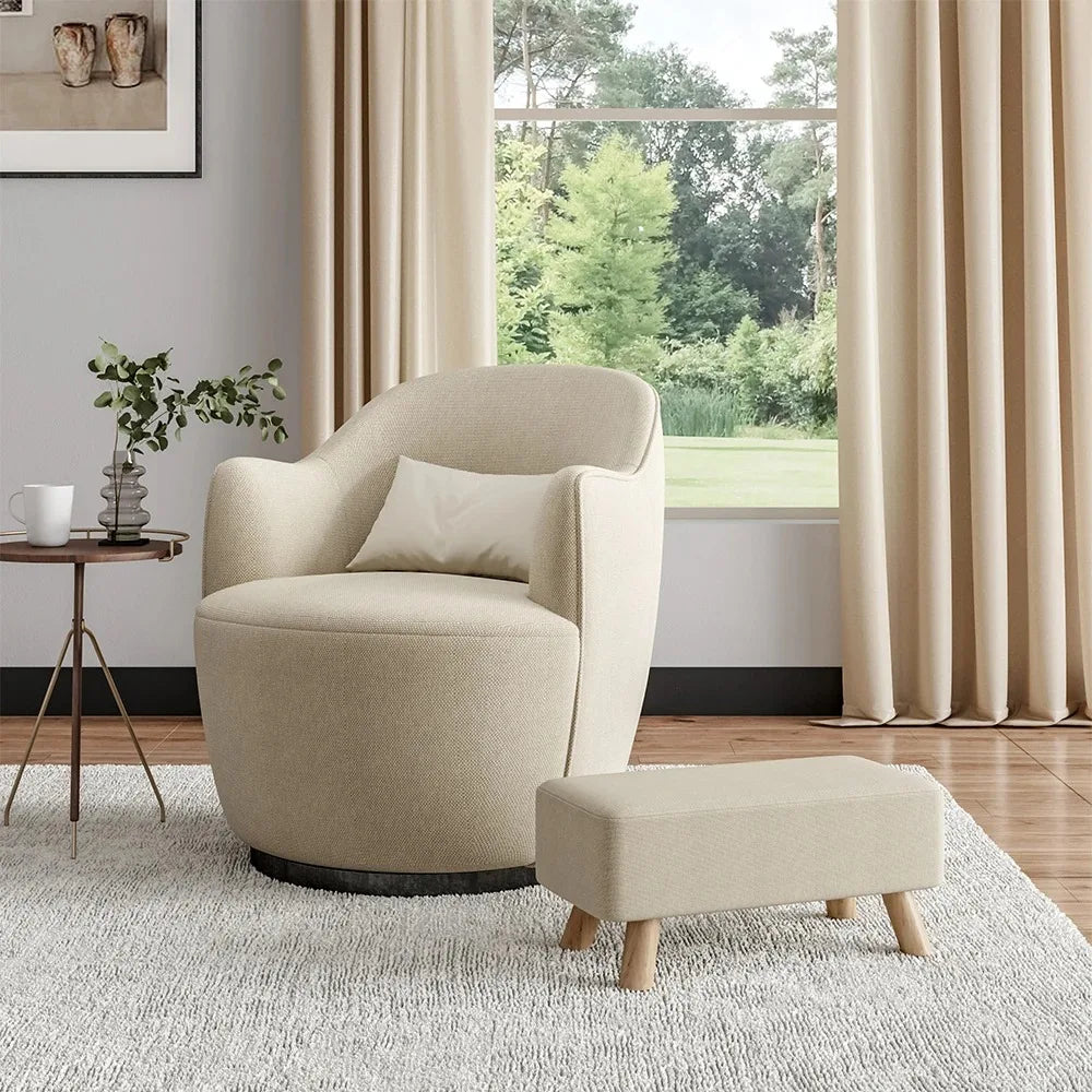Beige Rectangular Tofu-Shaped Household Footrest with Solid Wooden Legs