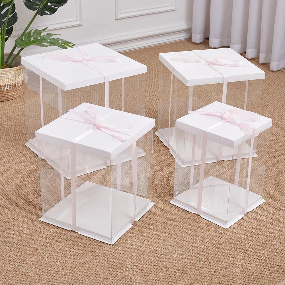 10 Inch Clear Plastic Cake Gift Box with Ribbon 30Cm W X 30Cm D X 35Cm H