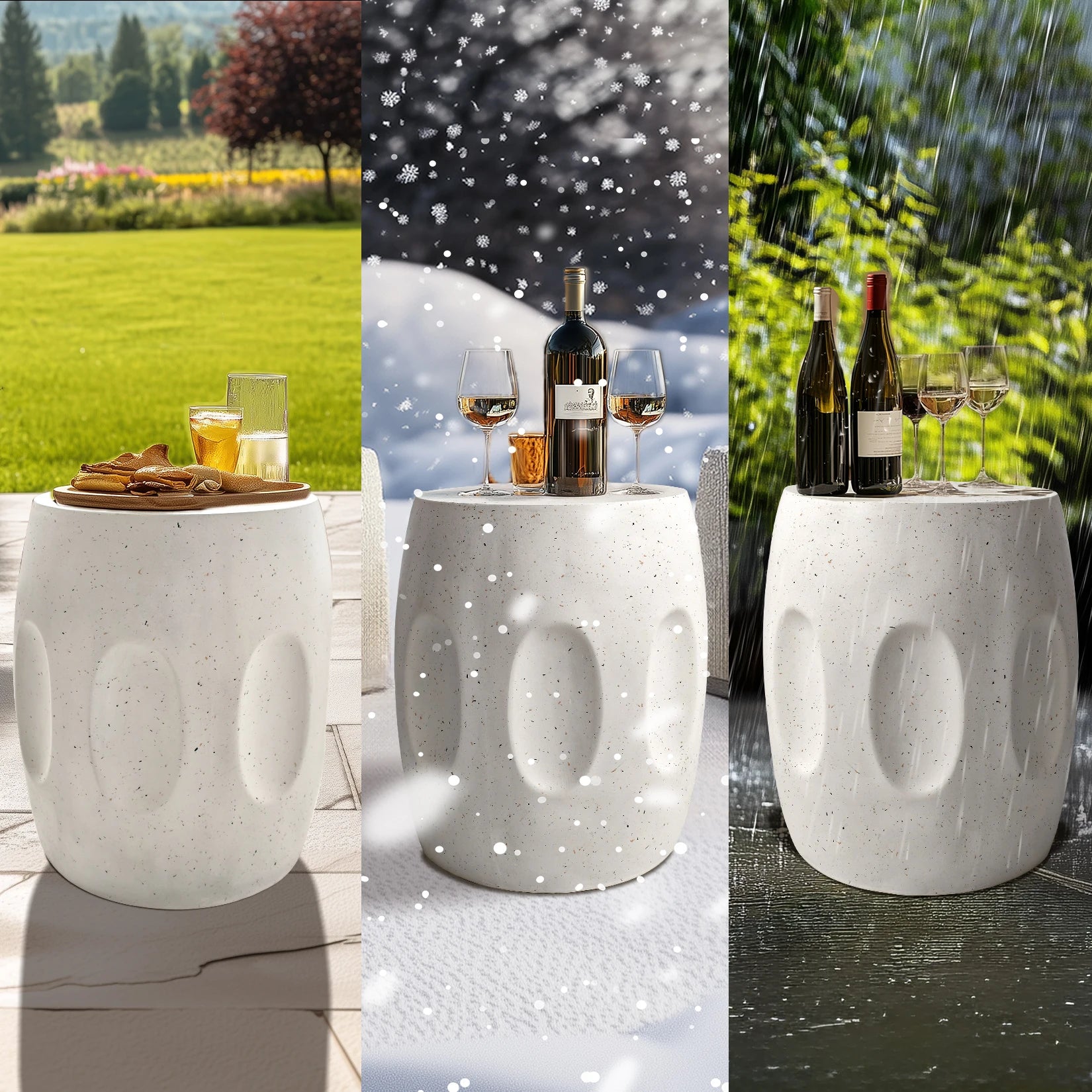 Outdoor Side Table, 18.9" Cement Outdoor End Tables for Patio, Garden Accent Table, Modern Small round Side Table for Outside