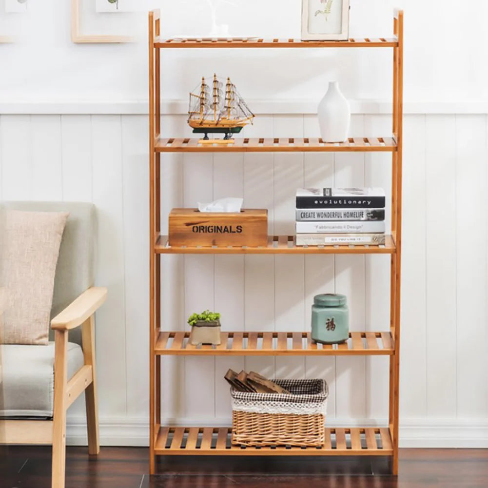 Tiered Bamboo Wood Book Storage Shelf Plant Stand Storage Shelf
