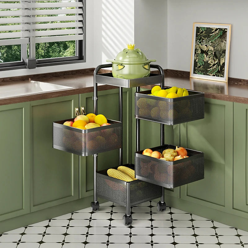 【】Multi-Functional Storage Rack Vegetable Basket Removable Rotating Kitchen Shelving Shelf Trolley Furniture Home