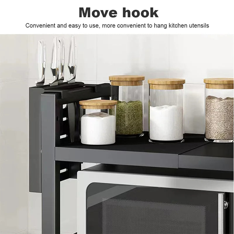 Microwave Oven Rack Seasoning Shelf Bilayer Oven Storage Rack Retractable Countertop Organizer Kitchen Accessories