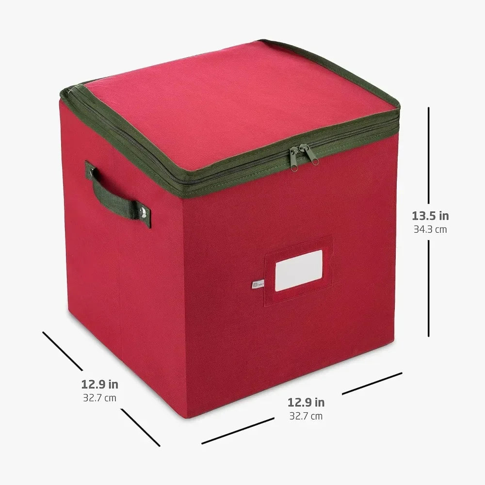Christmas Ornament Storage Box Stores 64 Ornaments W/Dual Zippers Non Woven Tear Proof Containers 3 Inch Cube