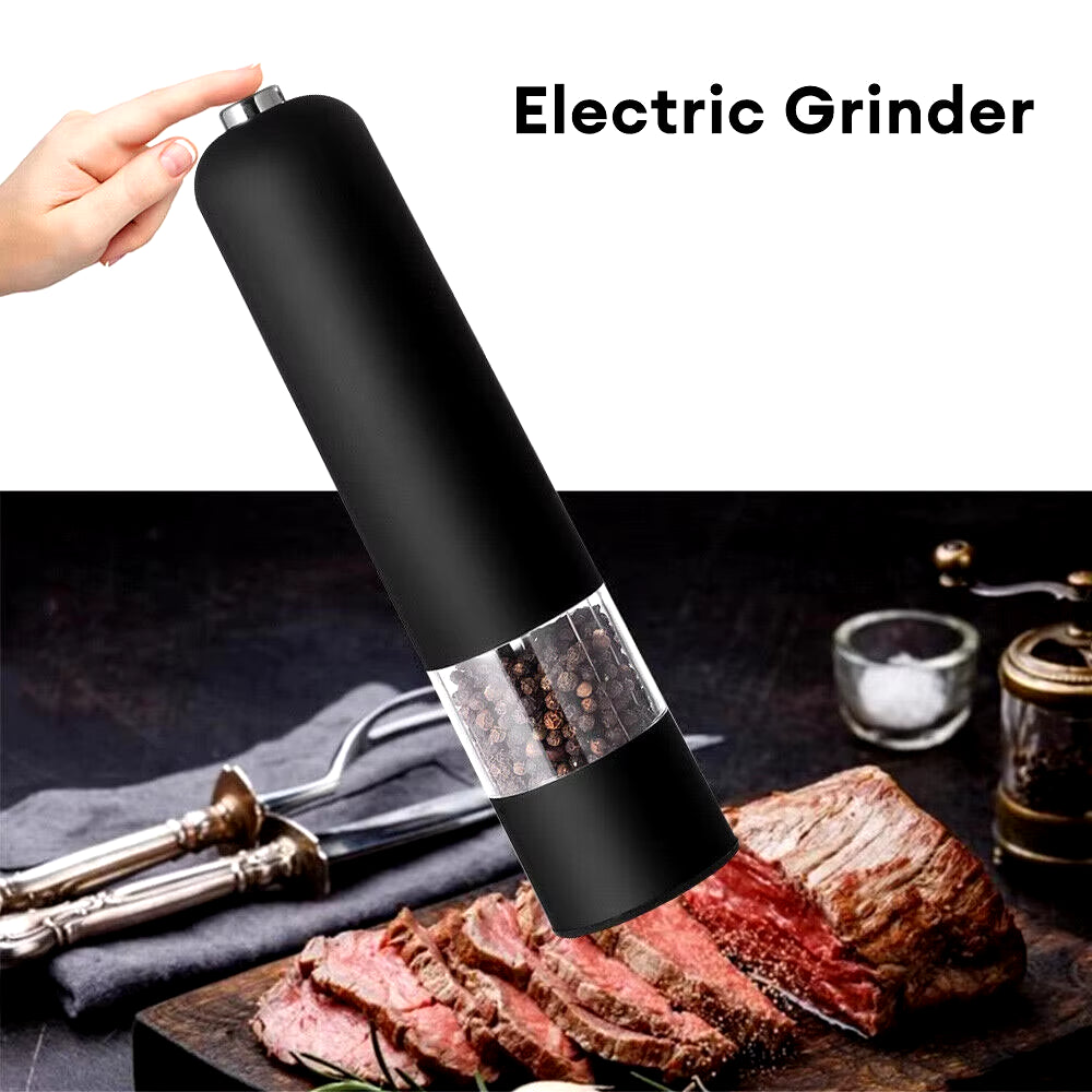 Black Electric Automatic Salt and Pepper Grinder Spices Mill Kitchen Tool Battery Operated Adjustable Coarseness with LED Light