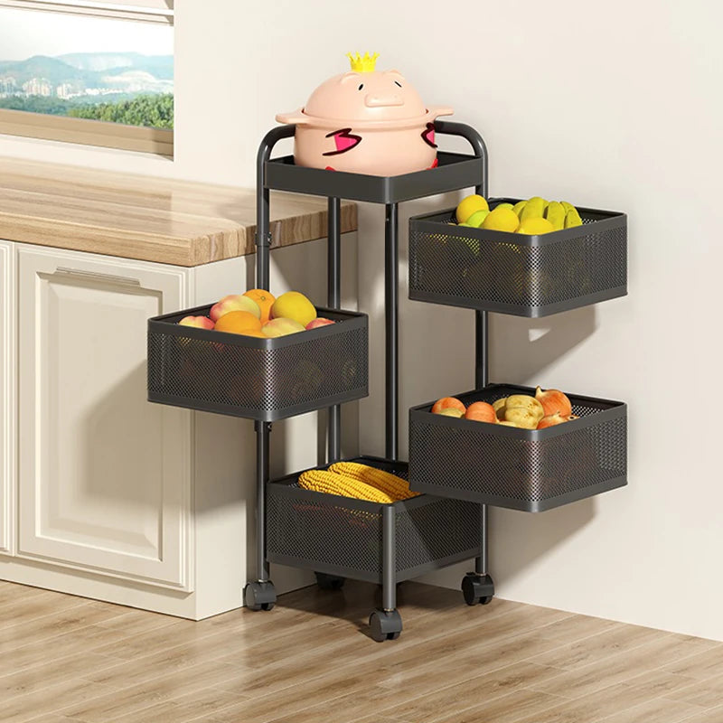 【】Multi-Functional Storage Rack Vegetable Basket Removable Rotating Kitchen Shelving Shelf Trolley Furniture Home