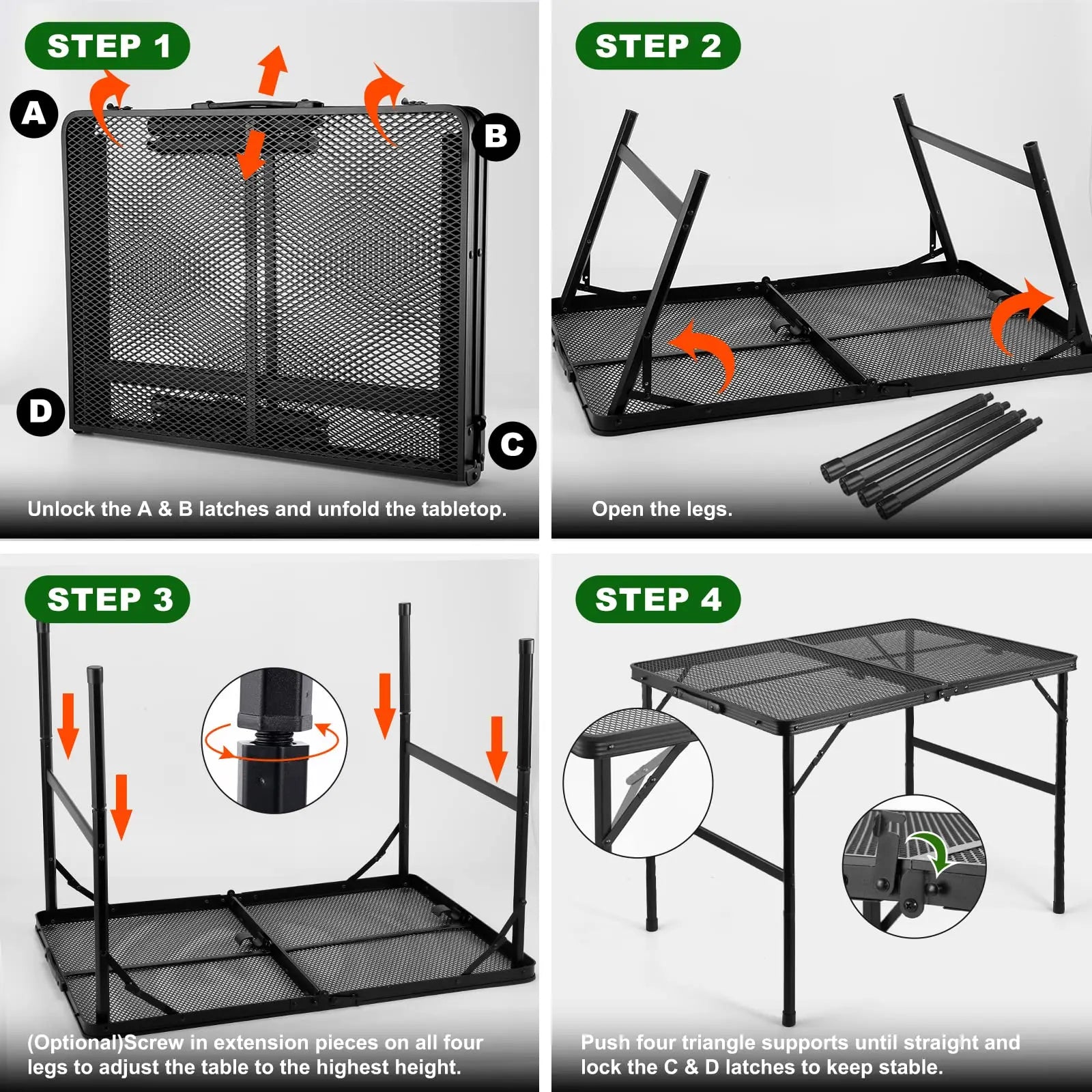 Grill Table for Outside,Lightweight Aluminum Folding Portable Metal Mesh Outdoor Grill Table for Camping Cooking BBQ RV Picnic