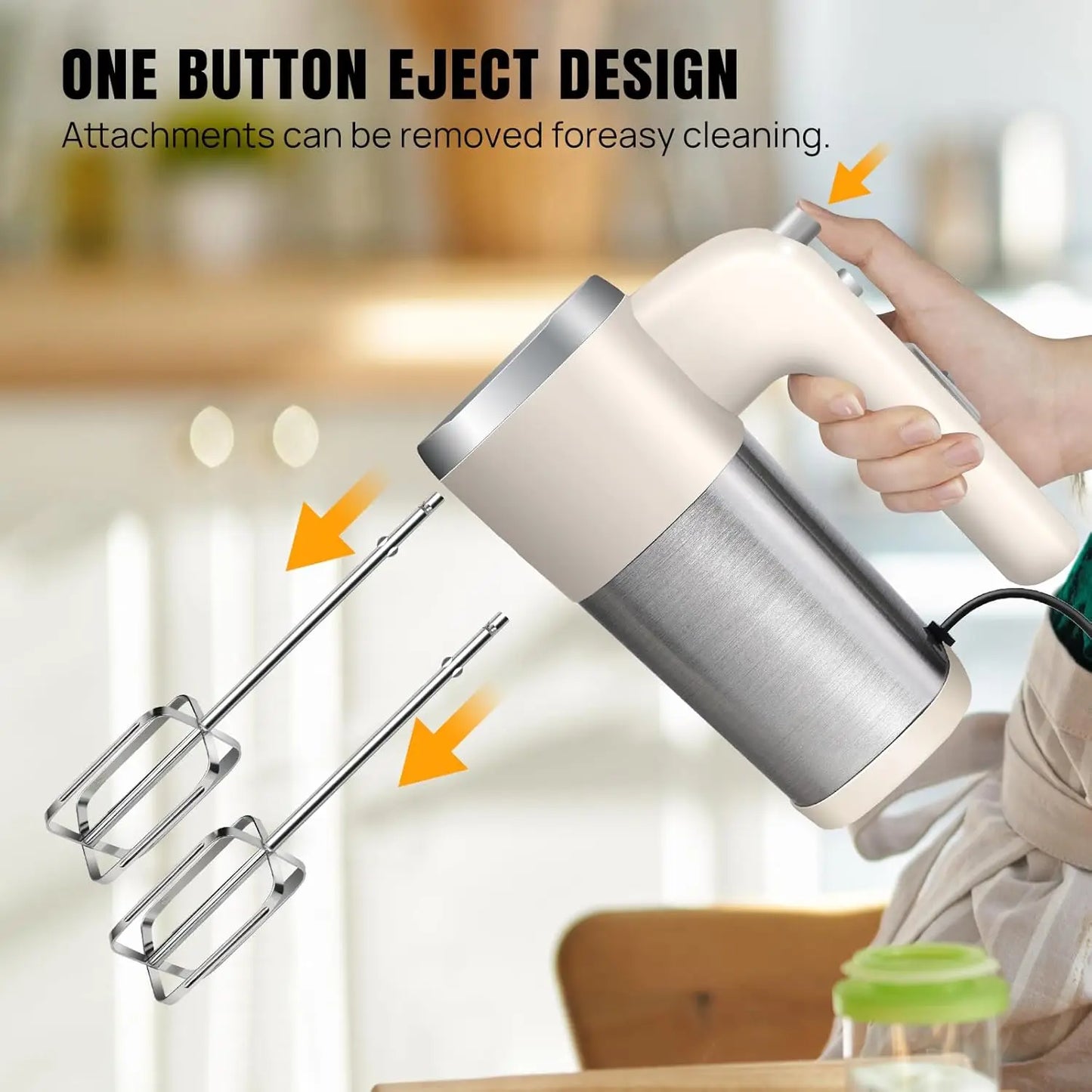 Dayplus Electric Mixer 200W Electric Hand Whisk, 5-Speed with Turbo Button, 4 Stainless Steel Attachments Food Cake Mixer Baking