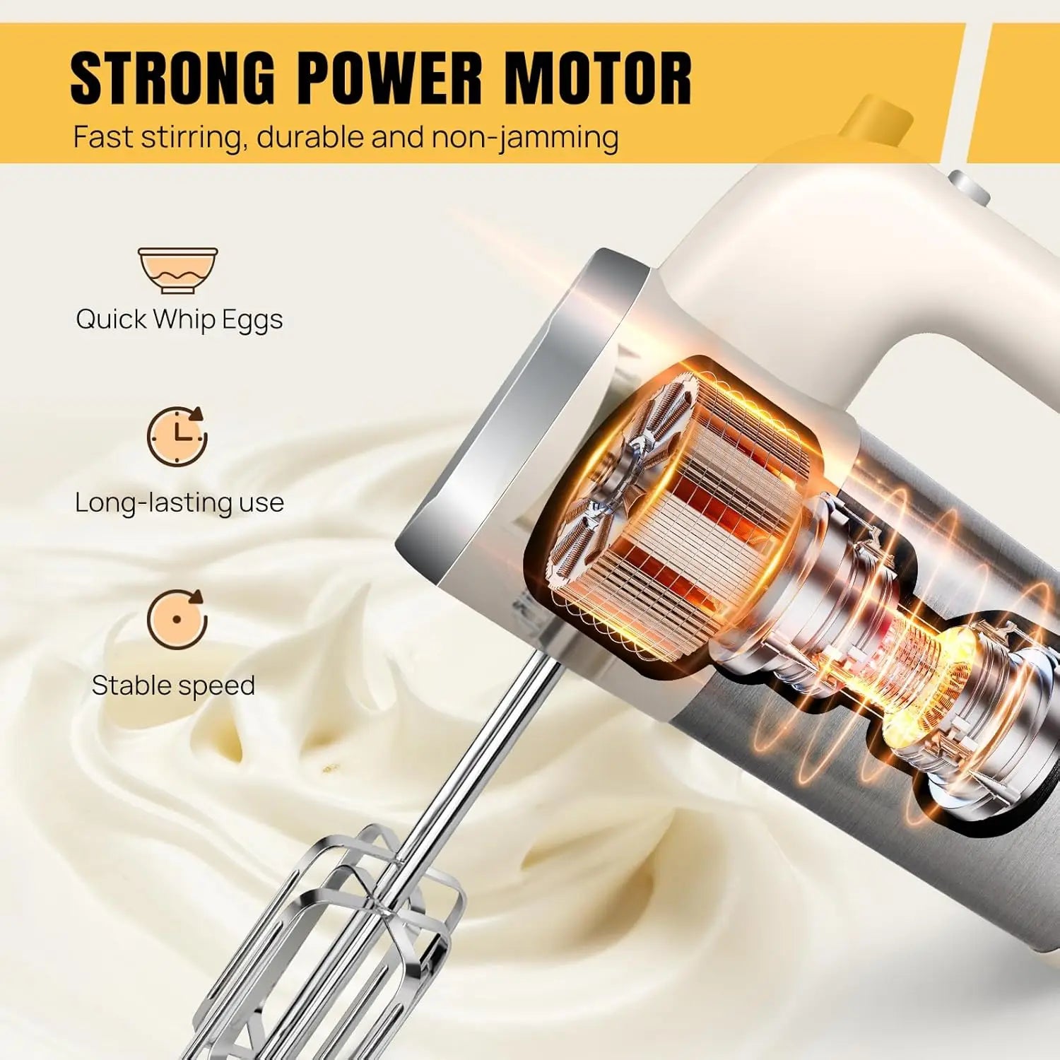 Dayplus Electric Mixer 200W Electric Hand Whisk, 5-Speed with Turbo Button, 4 Stainless Steel Attachments Food Cake Mixer Baking
