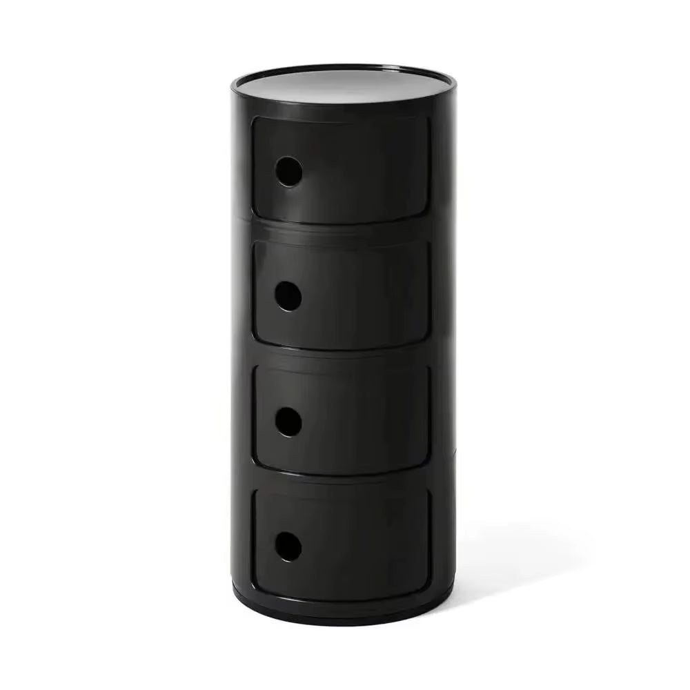 Black 32Cm Cylindrical 4 Tiered Drawer Storage Drawer Unit Flexible Slide-Open Doors