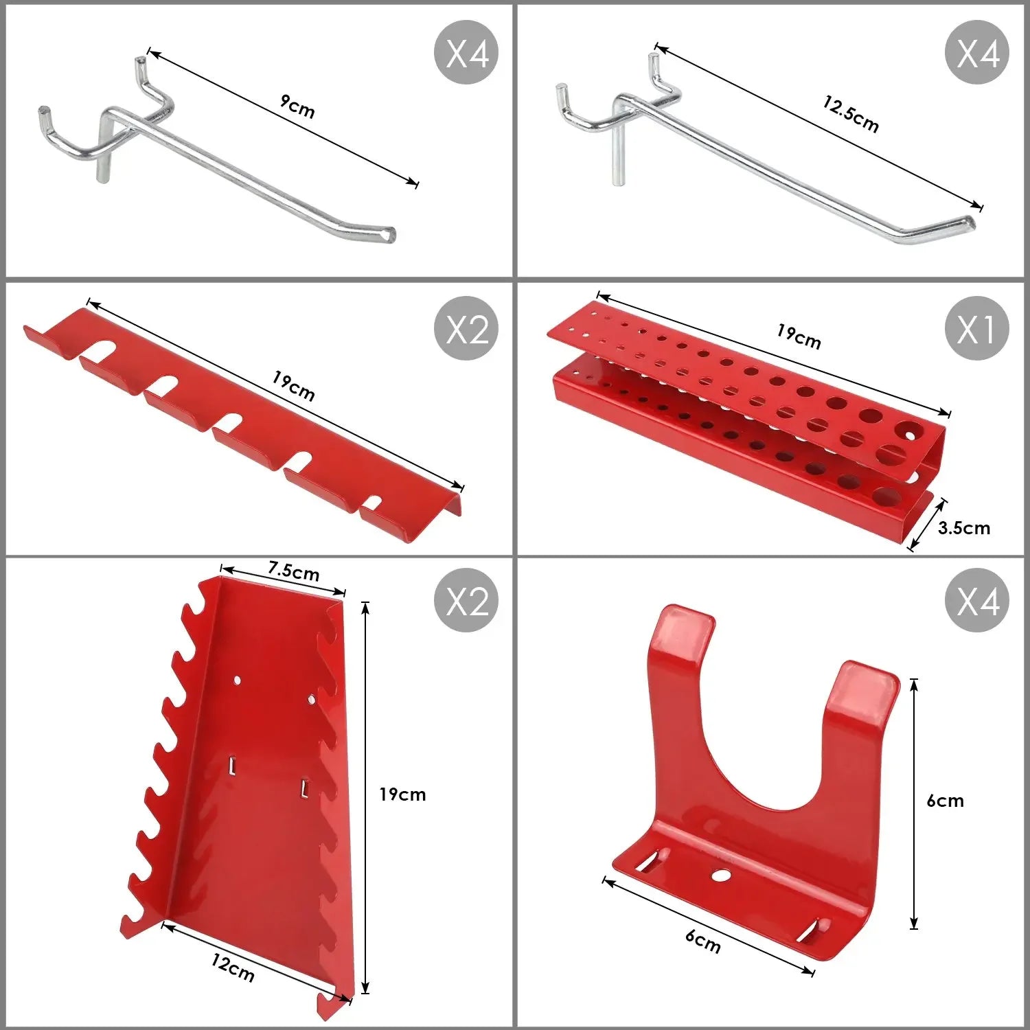 Fixkit Tool Wall Perforated Wall Metal Wall Perforated Sheet Metal with Hook Brackets 117X55X2Cm Set Walls Hook 17 Parts