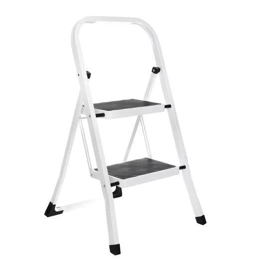 2 Step Steel Ladder Folding Stepstool Seat Ladder Metal Foot Stool with Safety Slip Rubber Feet for Office and Home