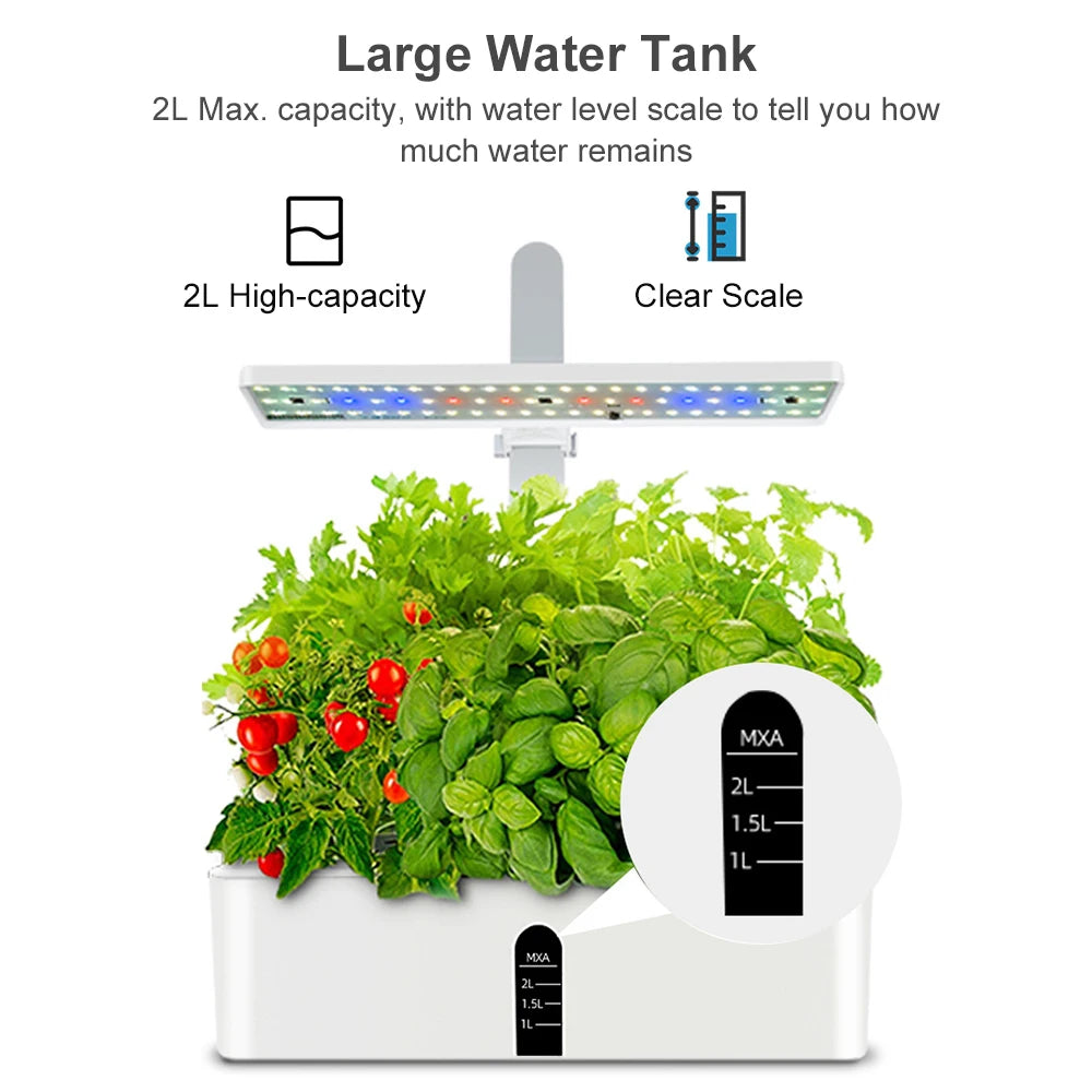 2L Smart Hydroponics Growing System Indoor Garden Kit 9 Pods Automatic Timing with Height Adjustable 15W LED Grow Lights