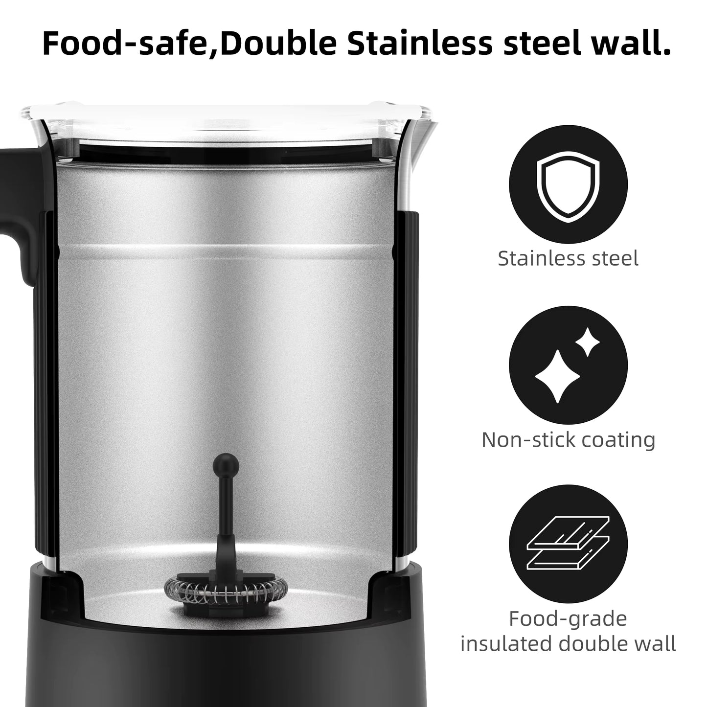Detachable Milk Frother and Steamer,5-In-1 Automatic Hot/Cold Foam and Hot Chocolate Maker,Dishwasher Safe