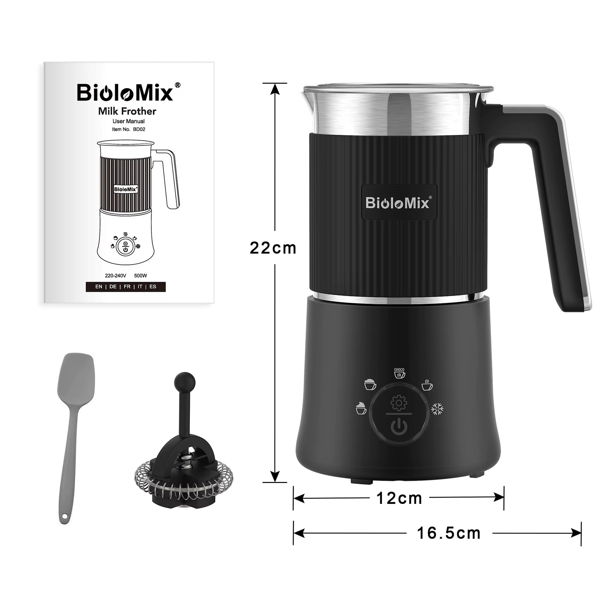 Detachable Milk Frother and Steamer,5-In-1 Automatic Hot/Cold Foam and Hot Chocolate Maker,Dishwasher Safe