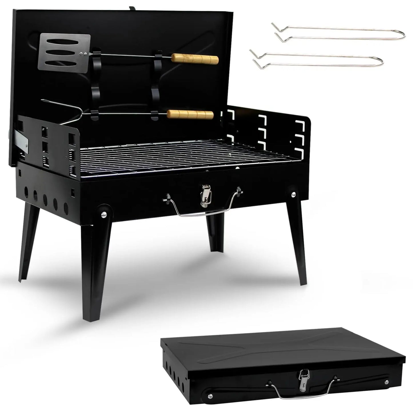 Portable Folding Charcoal Barbecue Grill for Outdoor Garden Camping BBQ with Utensil Tools By