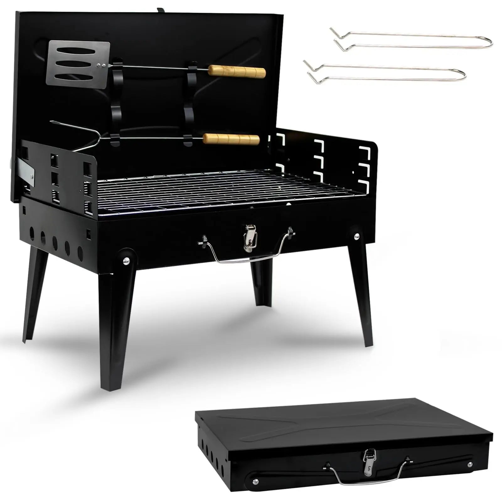 Portable Folding Charcoal Barbecue Grill for Outdoor Garden Camping BBQ with Utensil Tools By