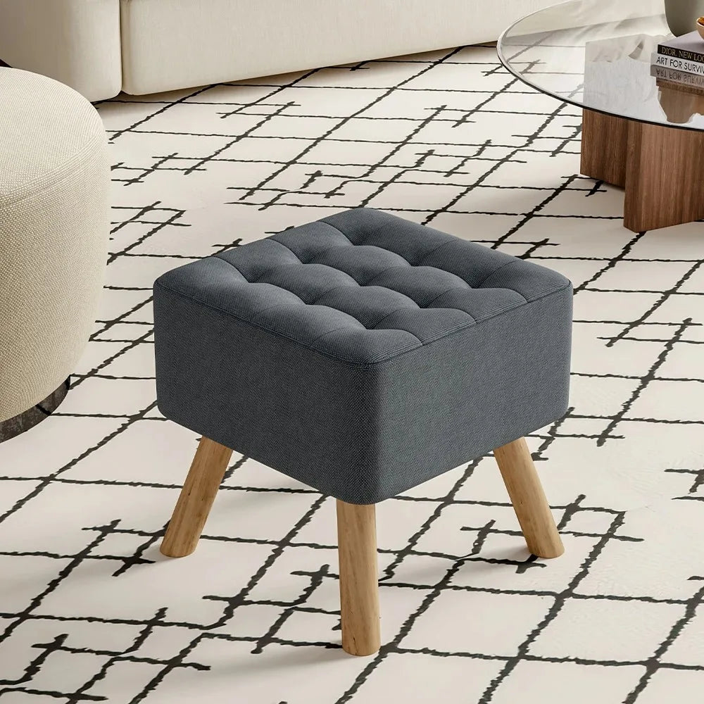 Linen Fabric Padded Household Multifunctional Wooden Leg Footstool