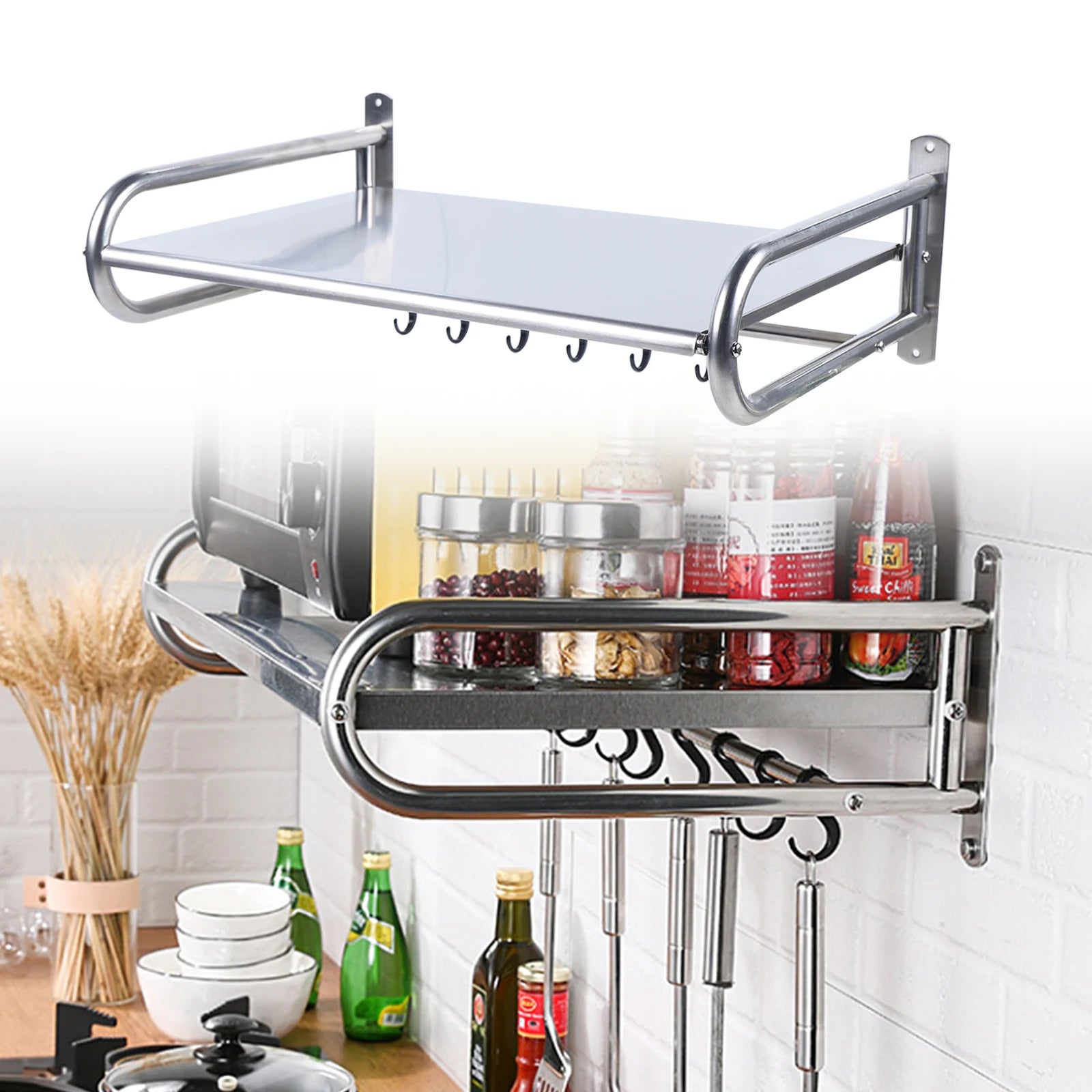 Kitchen Shelf 2KG Max Load 30KG Stainless Steel Sturdy Microwave Oven Shelf Wall-Mounted