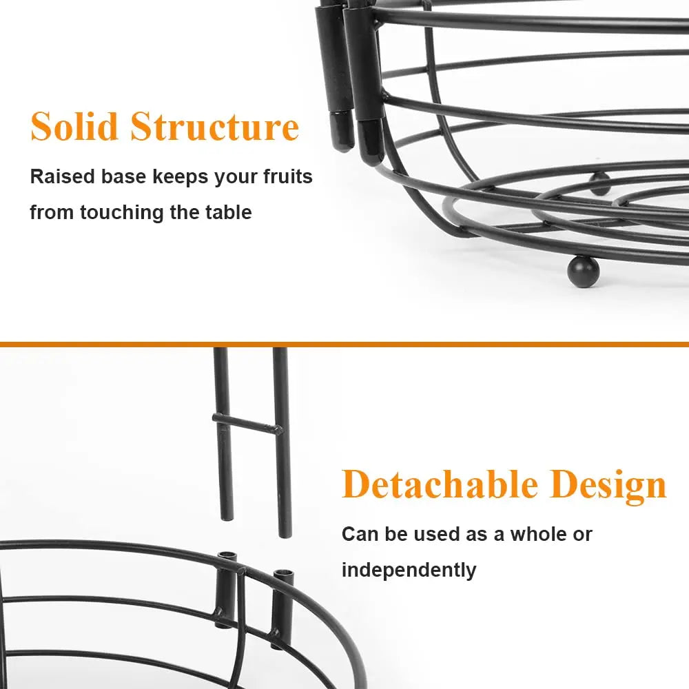 Fruit Basket, 2-Tier Fruit Bowl with Banana Hanger, , Metal Luxurious Fruit Basket-Vegetable Holder, Home Decor