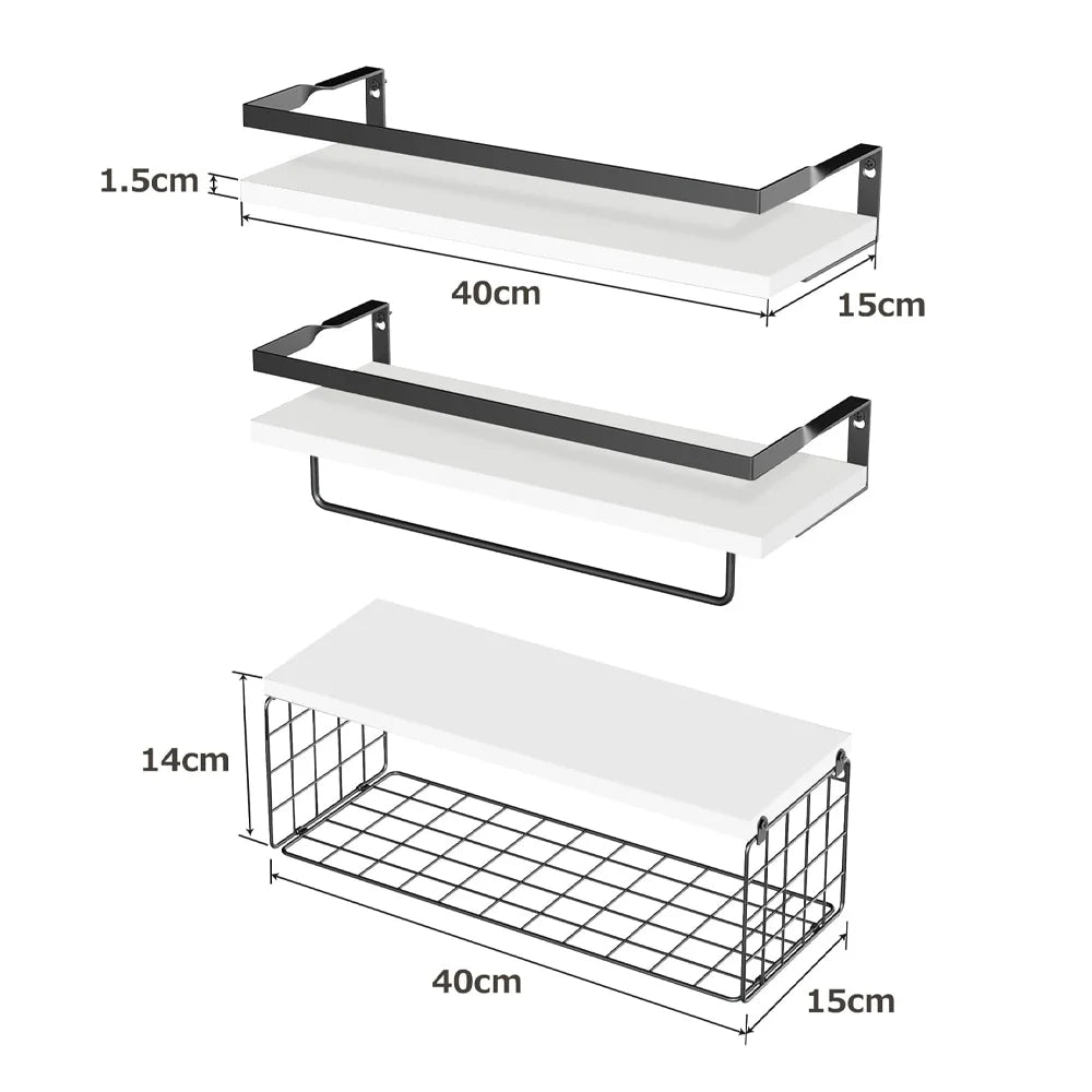 [UK Stock] Bathroom Shelves Floating Shelves with Wire Storage Basket Bathroom Shelves over Toilet Multifunction Shelves