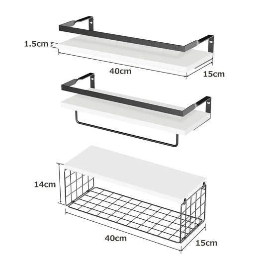 [UK Stock] Bathroom Shelves Floating Shelves with Wire Storage Basket Bathroom Shelves over Toilet Multifunction Shelves