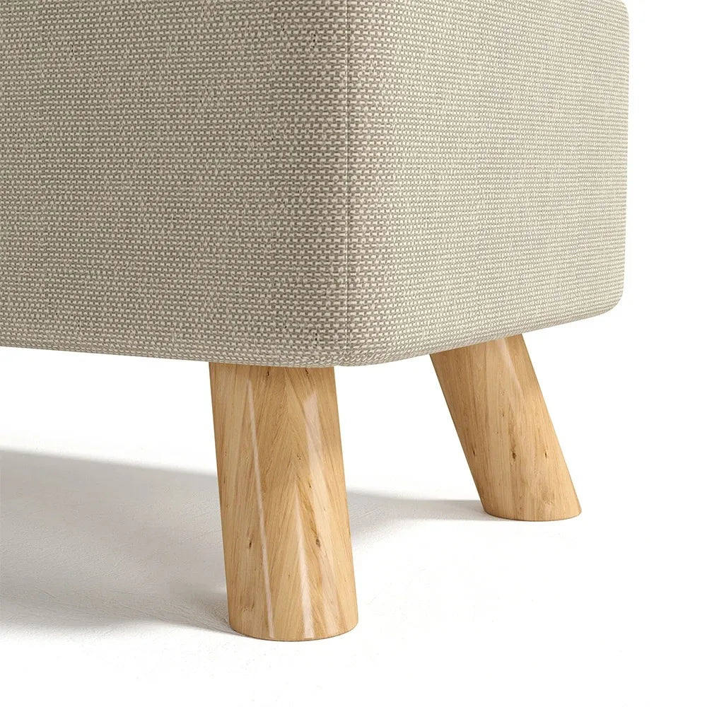 Beige Rectangular Tofu-Shaped Household Footrest with Solid Wooden Legs