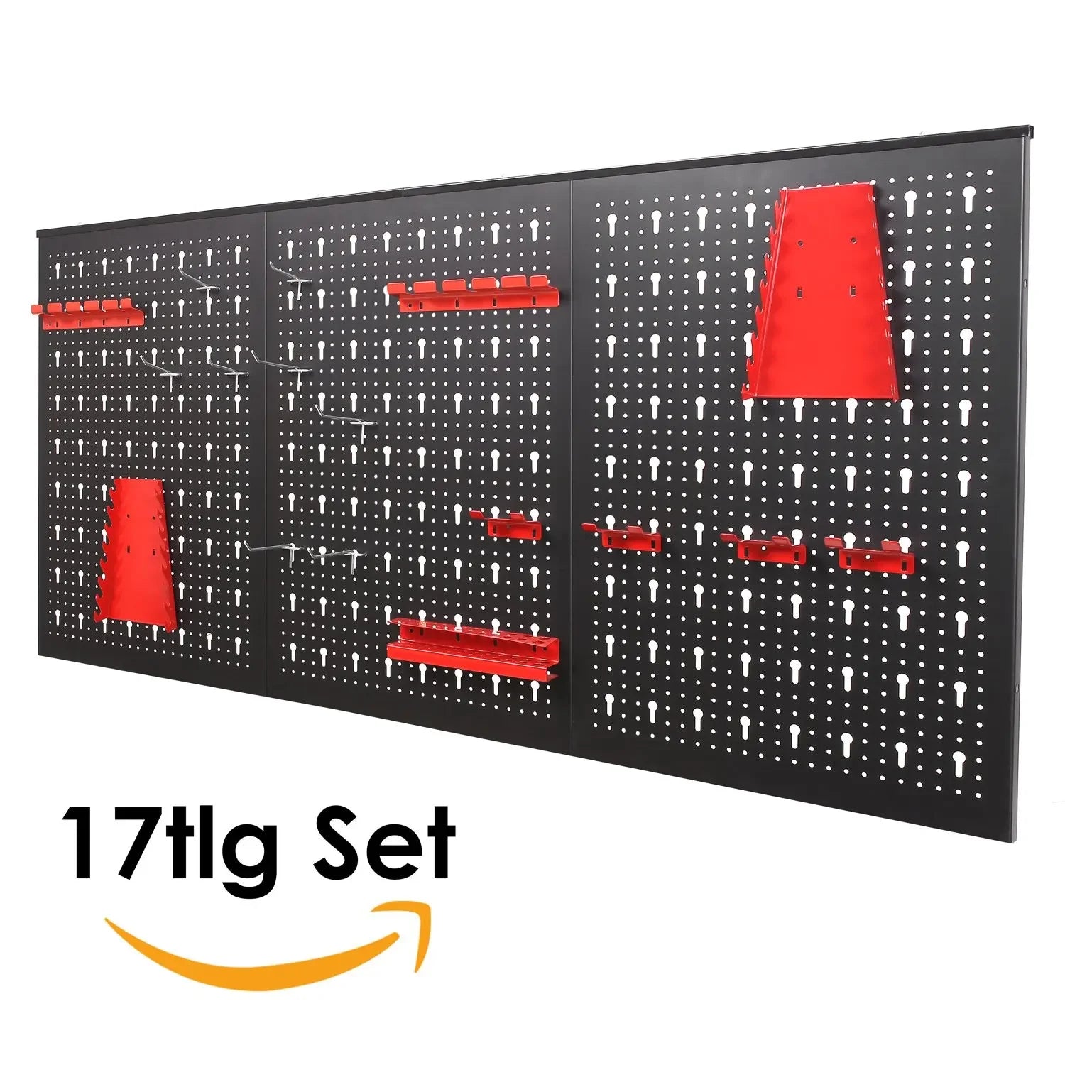 Fixkit Tool Wall Perforated Wall Metal Wall Perforated Sheet Metal with Hook Brackets 117X55X2Cm Set Walls Hook 17 Parts