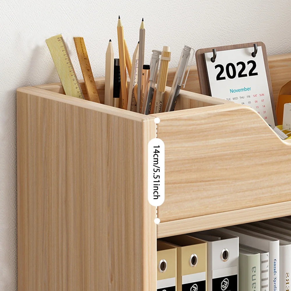 Wooden Bookshelf Rack Desk Filing Holder Organizer Tabletop Bookcase Furniture