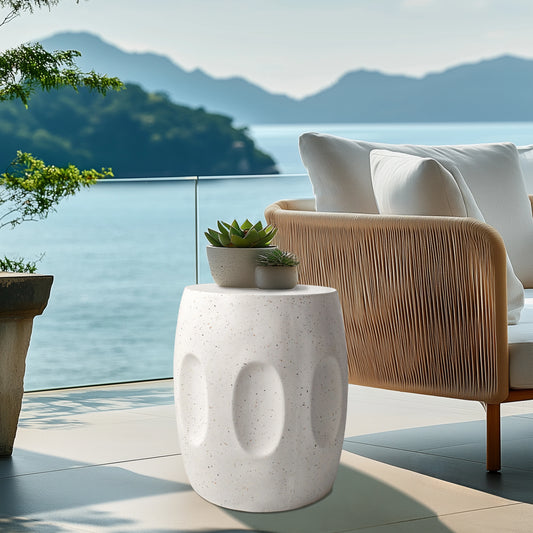 Outdoor Side Table, 18.9" Cement Outdoor End Tables for Patio, Garden Accent Table, Modern Small round Side Table for Outside