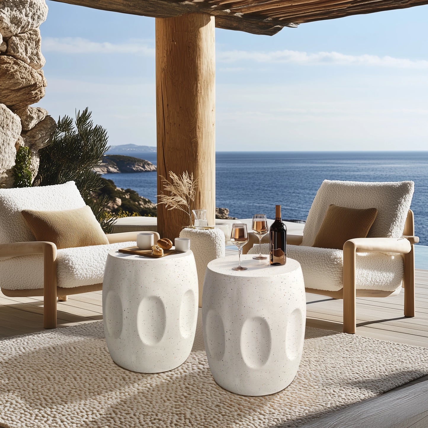 Outdoor Side Table, 18.9" Cement Outdoor End Tables for Patio, Garden Accent Table, Modern Small round Side Table for Outside