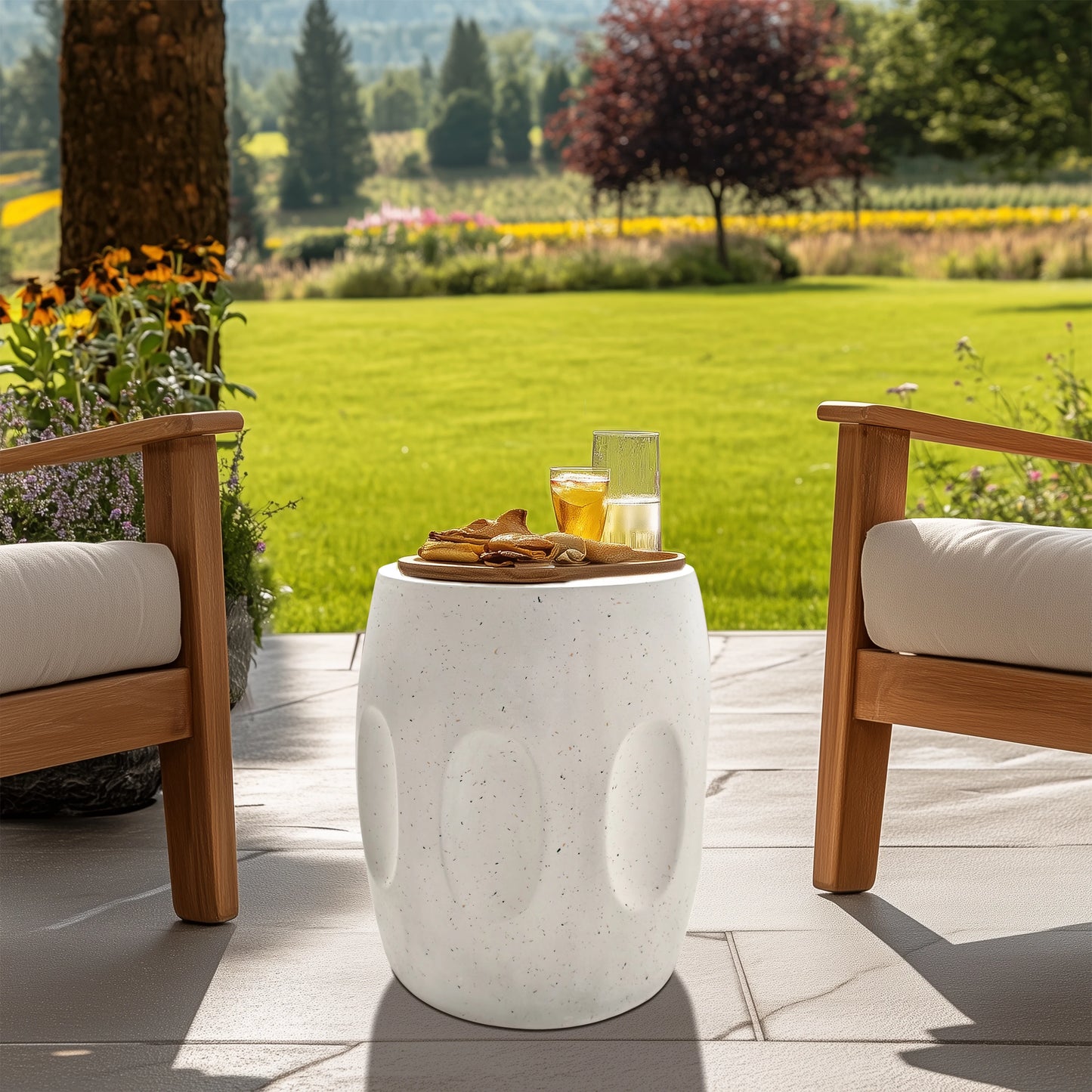 Outdoor Side Table, 18.9" Cement Outdoor End Tables for Patio, Garden Accent Table, Modern Small round Side Table for Outside