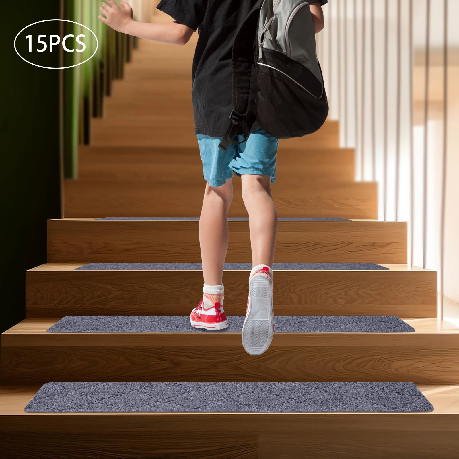 15PCS Non-Slip Carpet Stair Treads 30" X 8" Mats Indoor for Wooden Steps Self-Adhesive Stair Treads