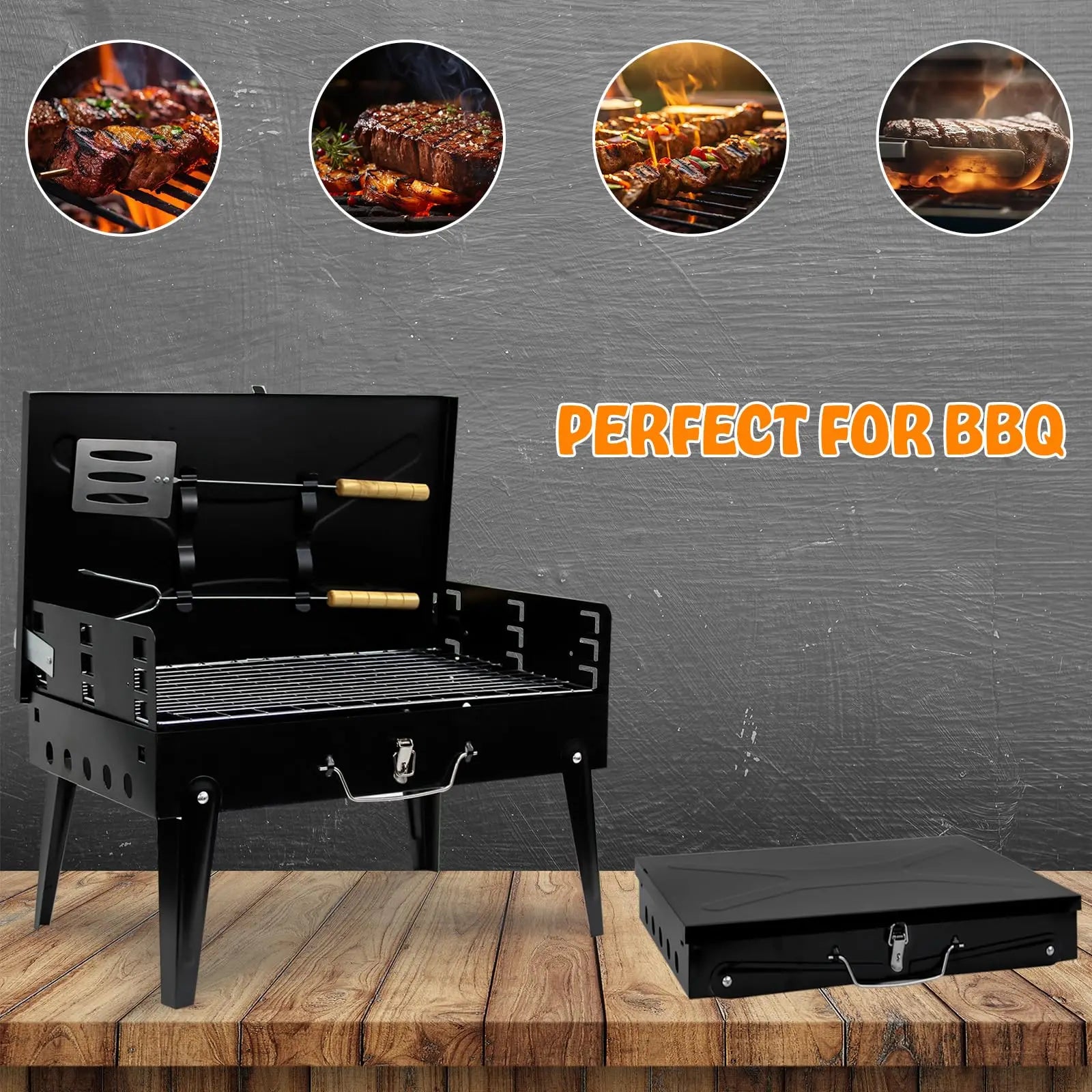 Portable Folding Charcoal Barbecue Grill for Outdoor Garden Camping BBQ with Utensil Tools By